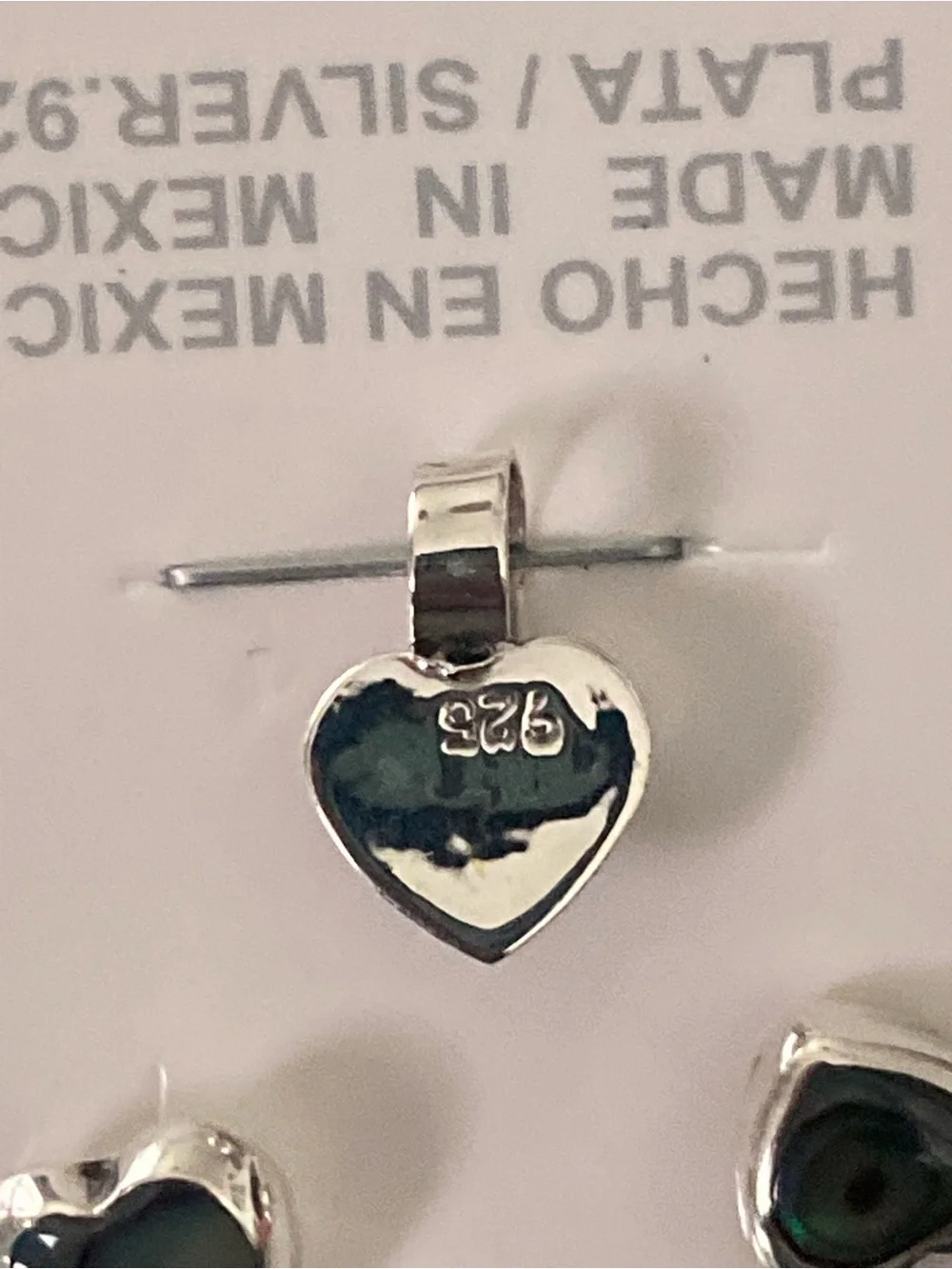 Sterling Silver 925 Heart Abalone Earrings and Pendant Set - Iridescent Green